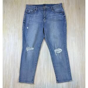 Gap High Rise Distressed Best Girlfriend Blue Classic Denim Jeans Relaxed Fit 33